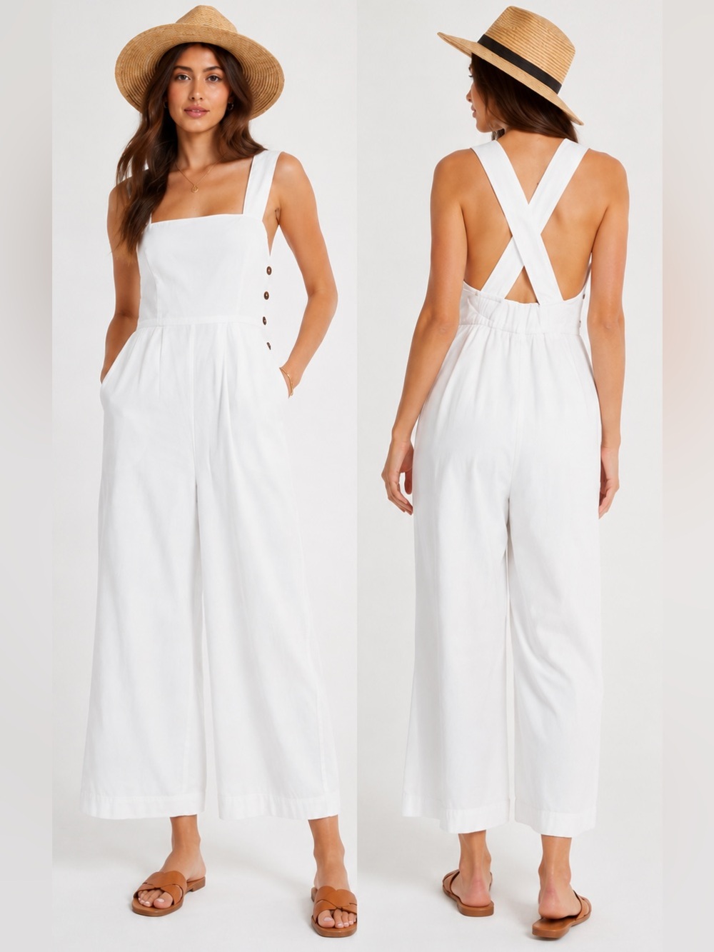 NWT Free People Fara Cotton Flowy Jumpsuit White